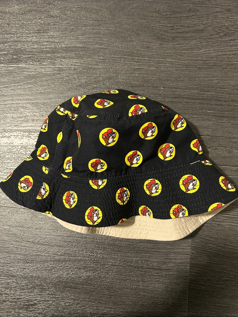 Kids Beige Bucket Hat with Playful Character Patch